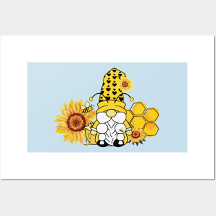 Honeybee Sunflower Gnomie Posters and Art